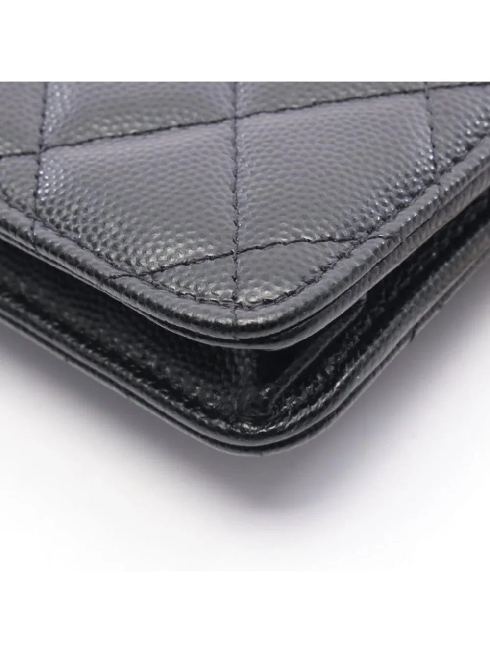 Chanel Clutch Quilted Wallet Black Caviar Leather Chain
